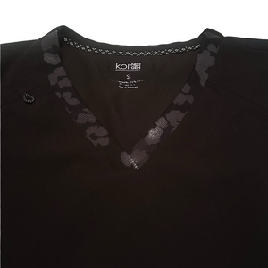 Small Koi Women's Black and Gray Patterned Scrub Top